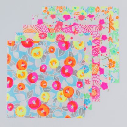 Papel japonés Yuzen origami follaje neon naranjo-rosado