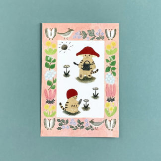 Postales - gato fungi primavera